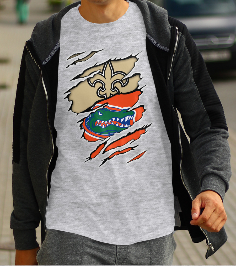 Saints Gators Fleur-De-Lis And Gator Clash Tribute T-Shirt