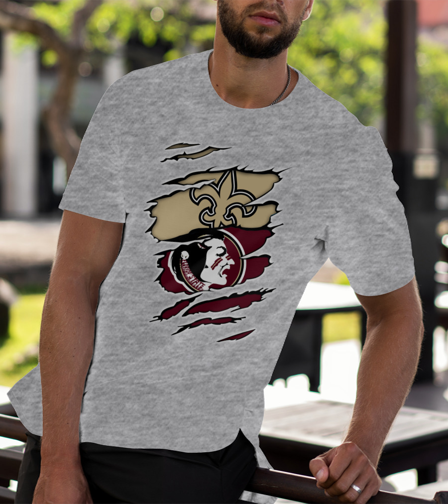 New Orleans Saints Seminoles Logo Ripped T-Shirt