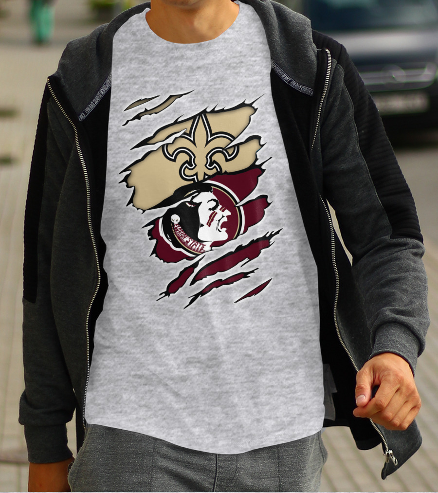New Orleans Saints Seminoles Logo Ripped T-Shirt