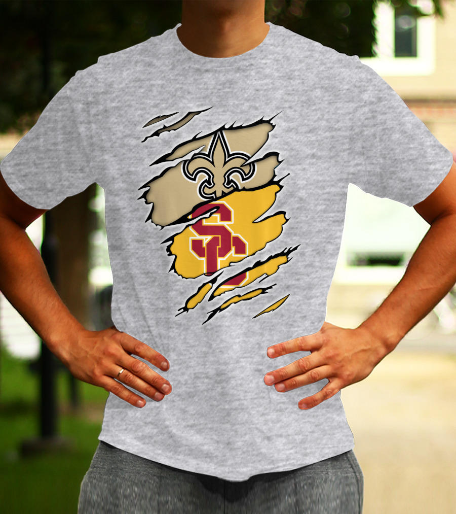 Saints Trojans USC Fleur-de-Lis Logo Combination T-Shirt