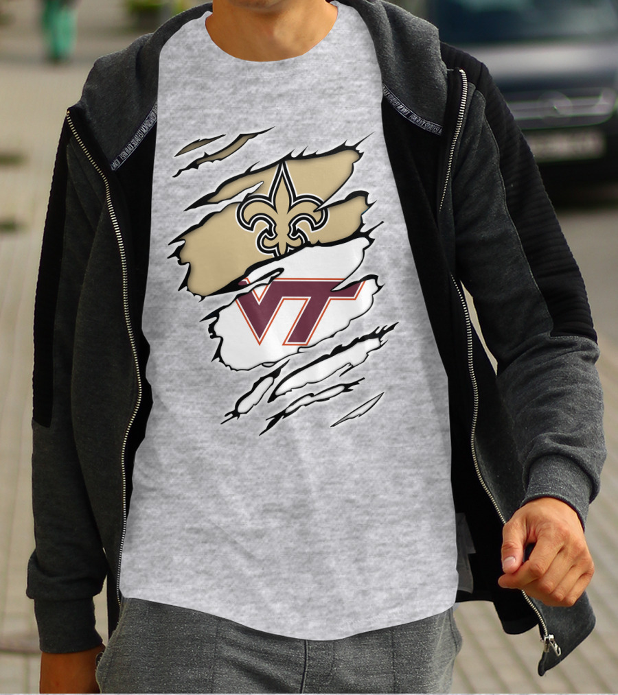 New Orleans Saints Virginia Tech Hokies Logo Fusion T-Shirt