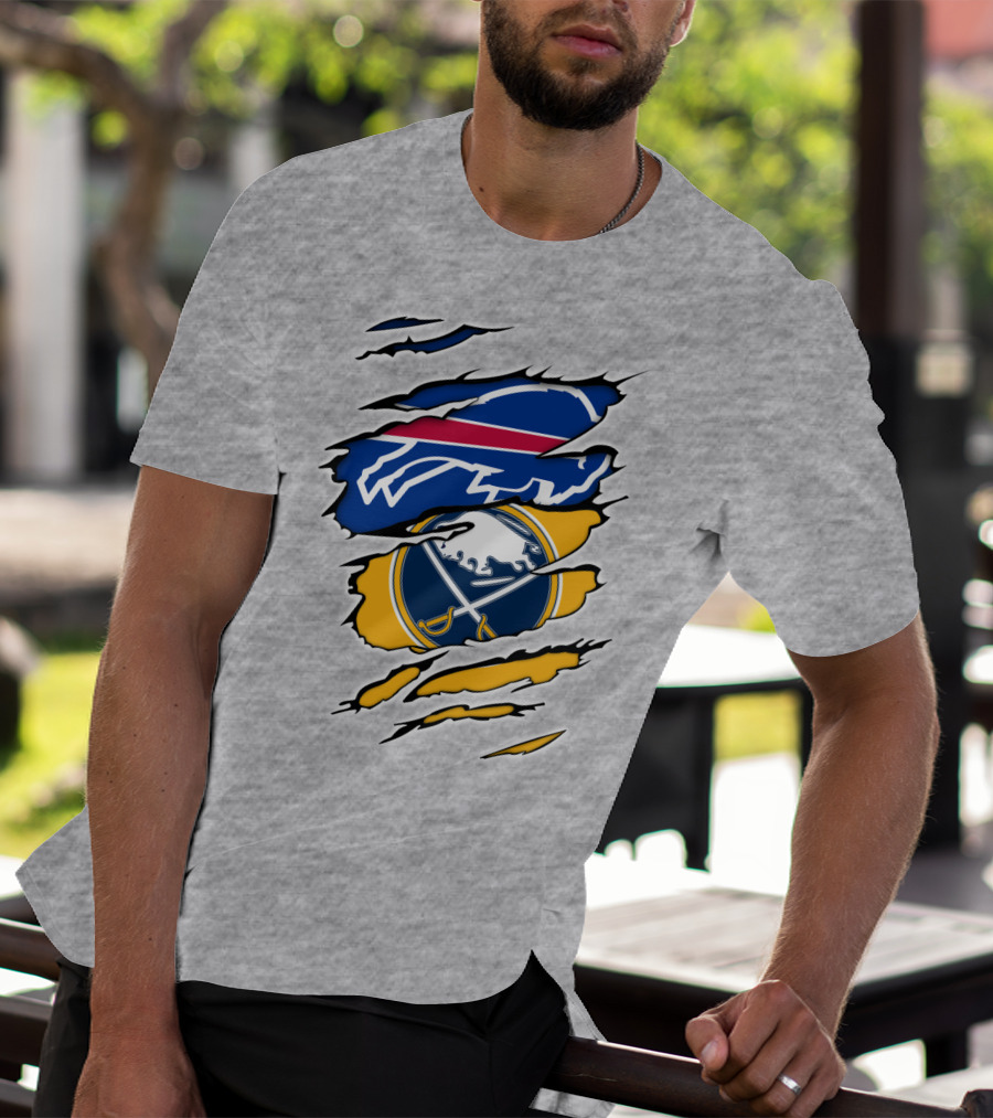 Buffalo Bills Sabres Ripped Logo Combination T-Shirt