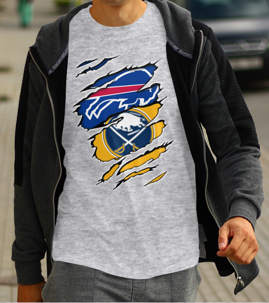 Buffalo Bills Sabres Ripped Logo Combination T-Shirt