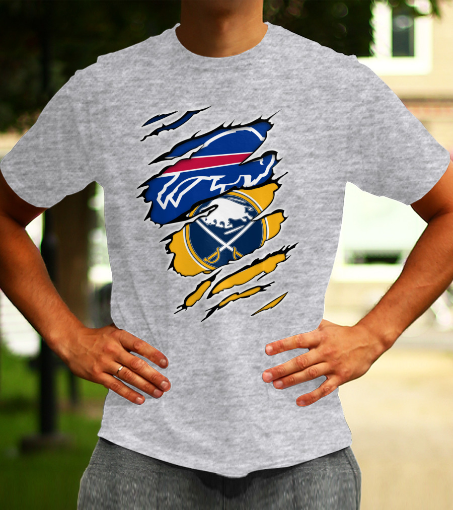Buffalo Bills Sabres Ripped Logo Combination T-Shirt