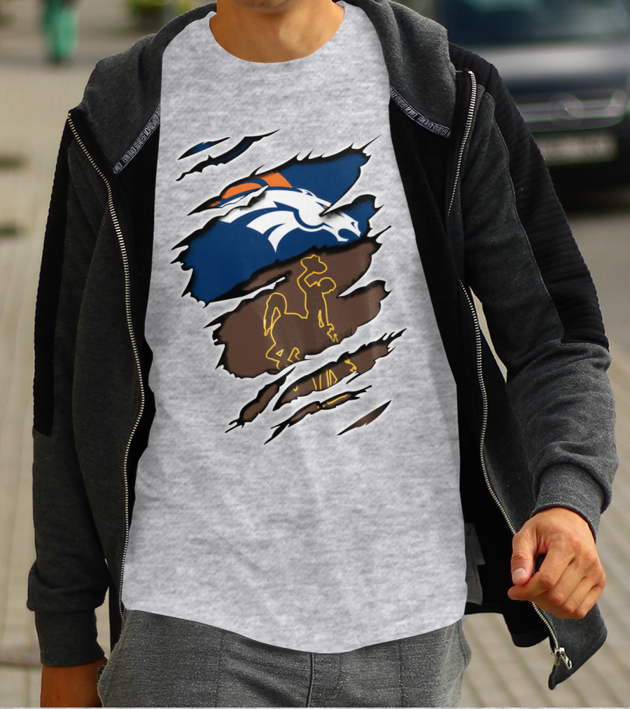 Denver Broncos And Wyoming Cowboys Ripped T-Shirt