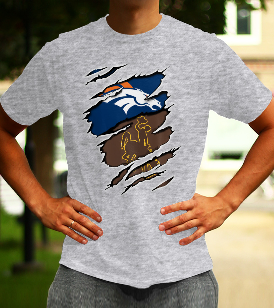 Denver Broncos And Wyoming Cowboys Ripped T-Shirt