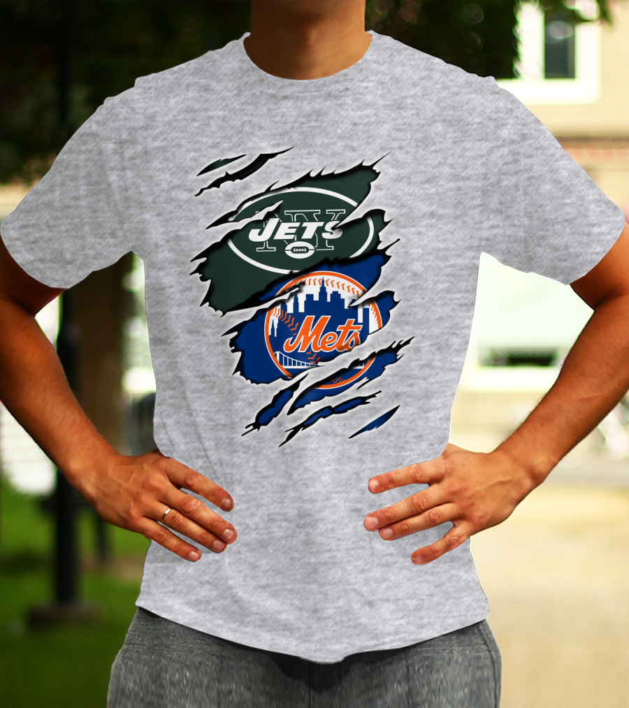 New York Jets Mets Claws Fan Logo Mashup T-Shirt