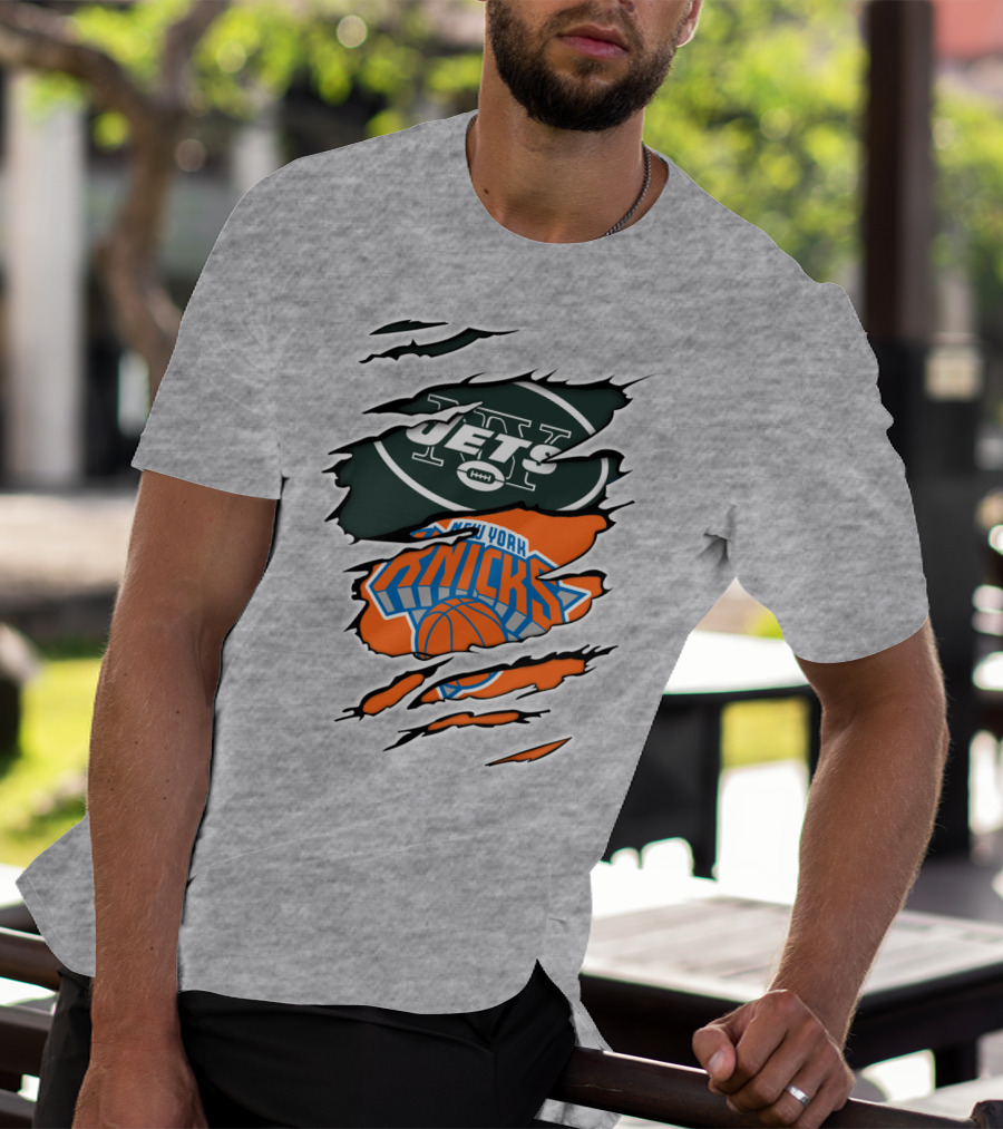 New York Jets Knicks Basketball Football Fan Crossover T-Shirt