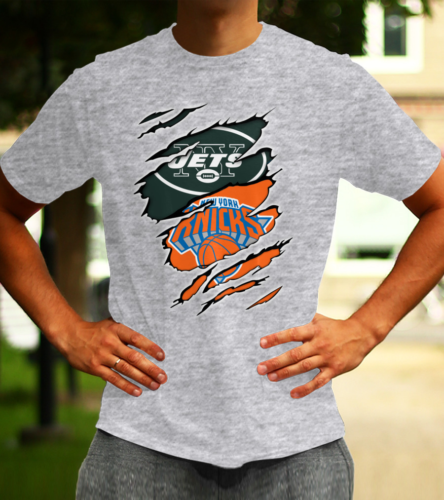 New York Jets Knicks Basketball Football Fan Crossover T-Shirt