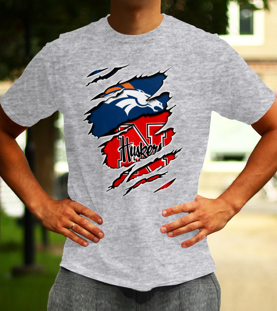 Broncos Huskers Logo Mashup - Denver And Nebraska Football Fusion T-Shirt