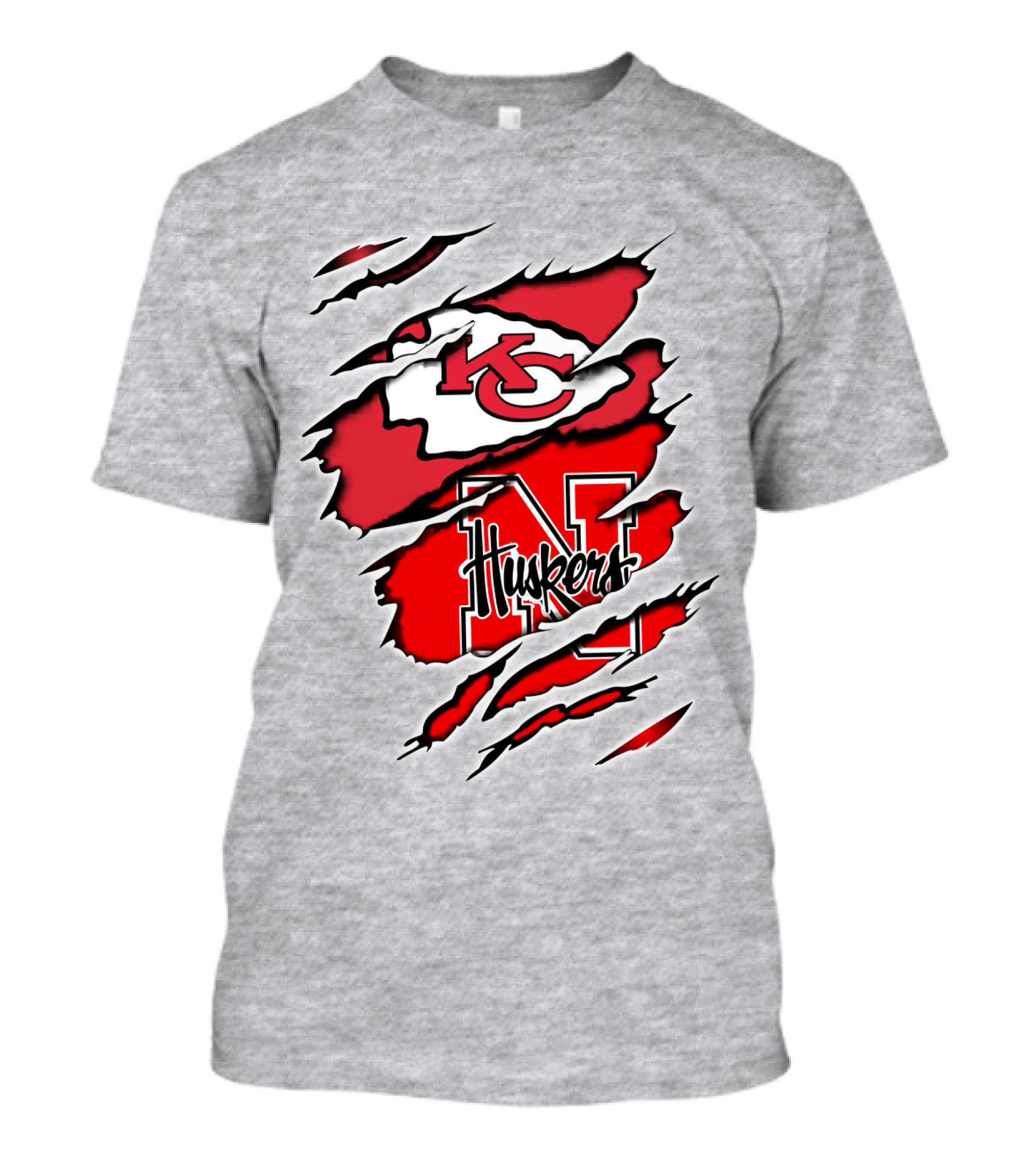 Kansas City Chiefs Nebraska Huskers Ripped T-Shirt
