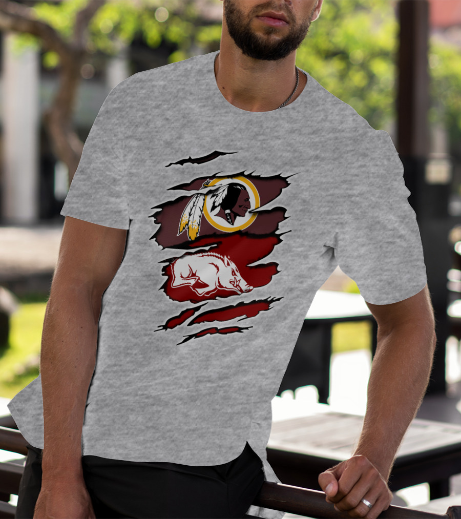 Washington Redskins And Arkansas Razorbacks Logo Mashup T-Shirt