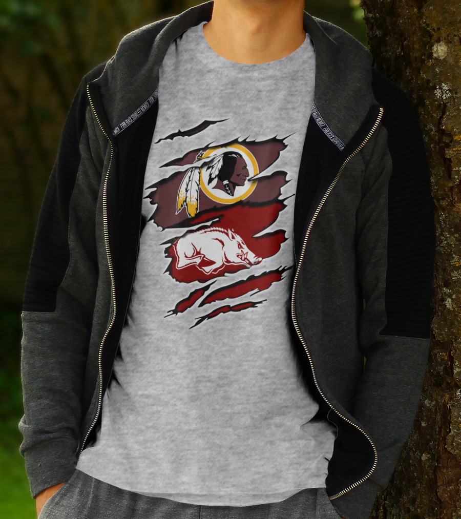 Washington Redskins And Arkansas Razorbacks Logo Mashup T-Shirt
