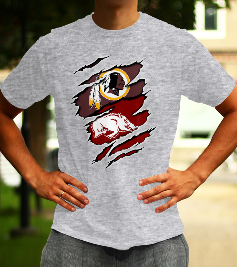 Washington Redskins And Arkansas Razorbacks Logo Mashup T-Shirt