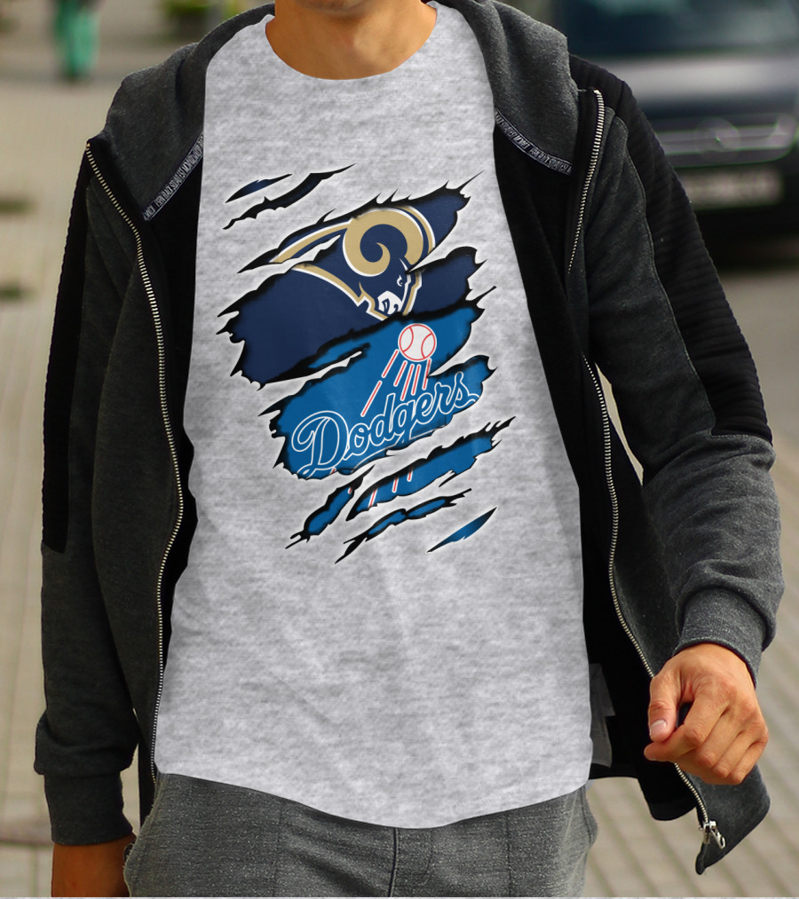 Rams Dodgers Scratch Tear Logo Crossover Fusion T-Shirt