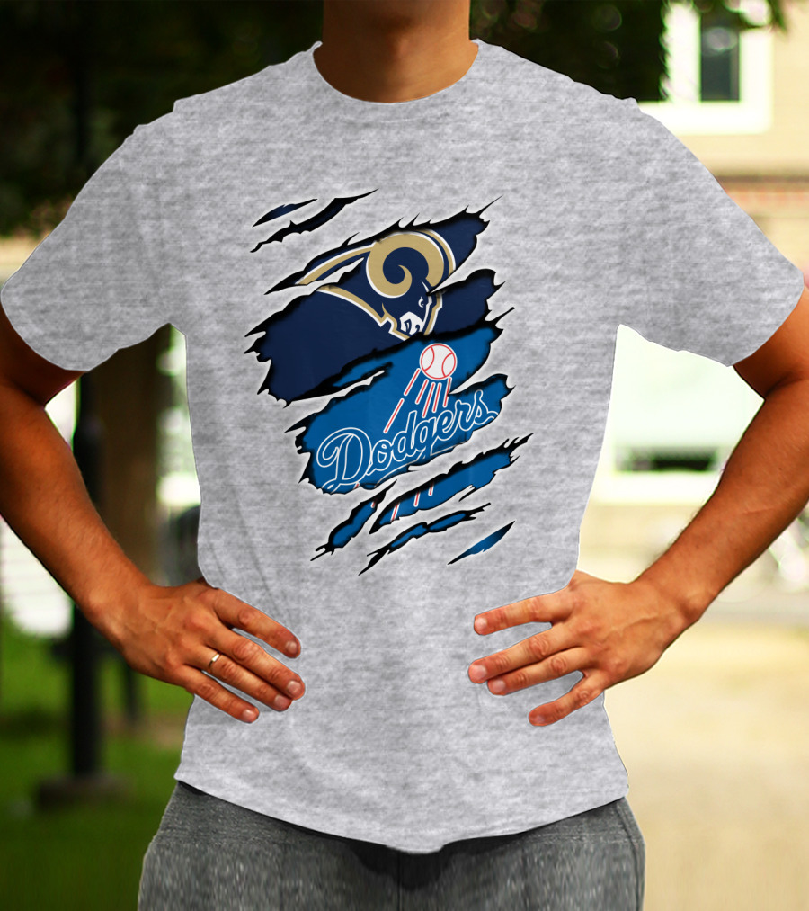 Rams Dodgers Scratch Tear Logo Crossover Fusion T-Shirt