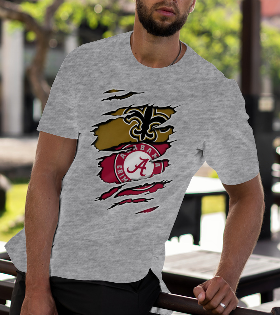 Alabama Crimson Tide New Orleans Saints Fleur-de-Lis Claw Marks T-Shirt