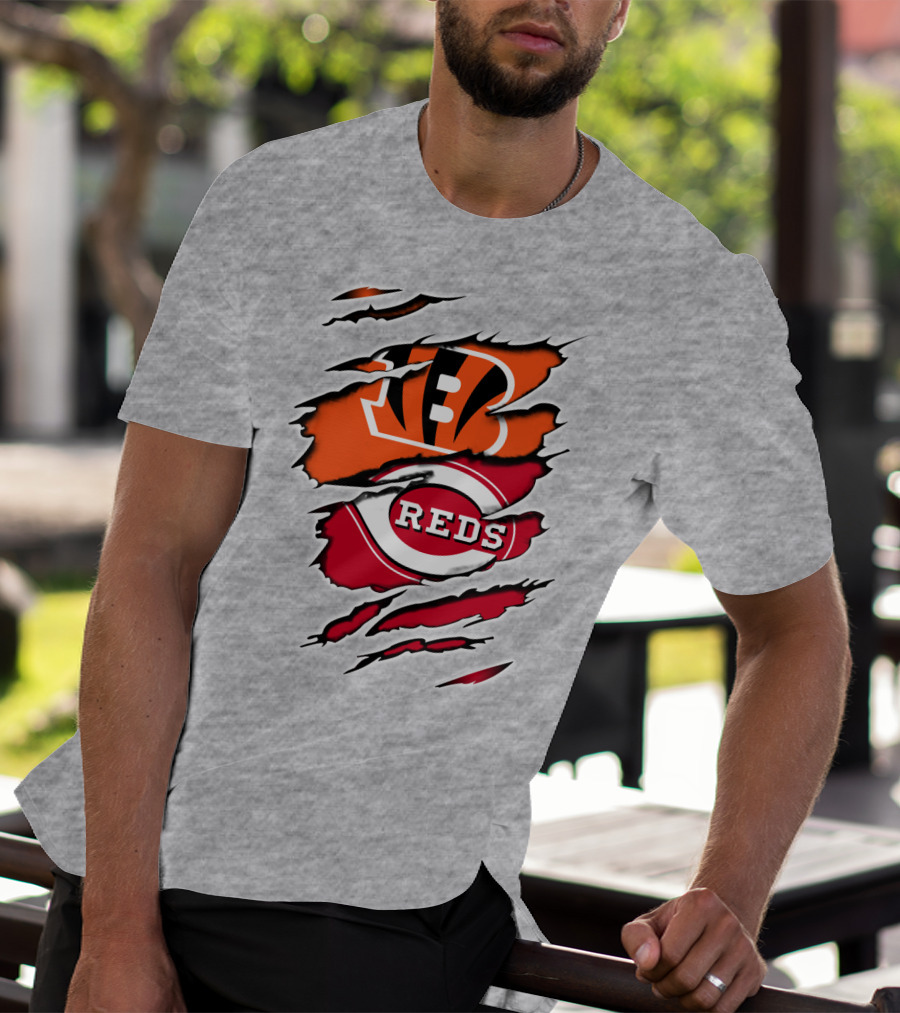 Bengals Reds NFL MLB Cincinnati Fan Ripped T-Shirt