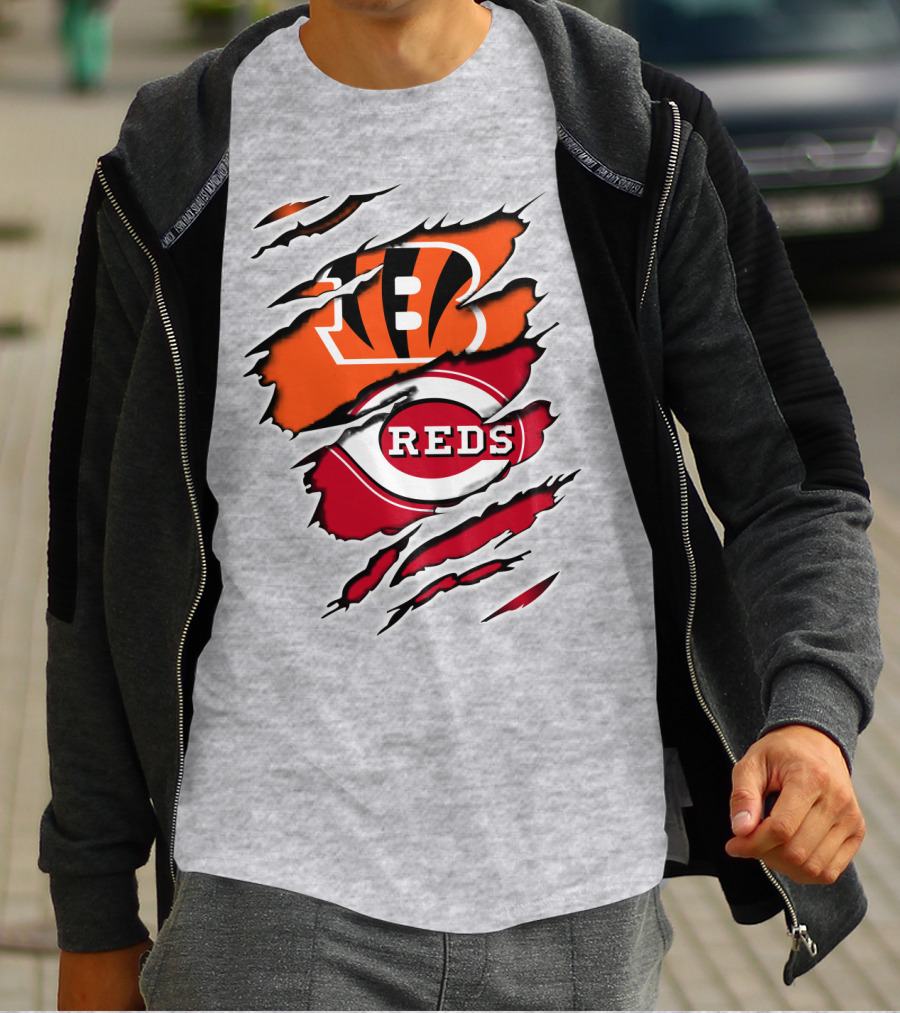 Bengals Reds NFL MLB Cincinnati Fan Ripped T-Shirt