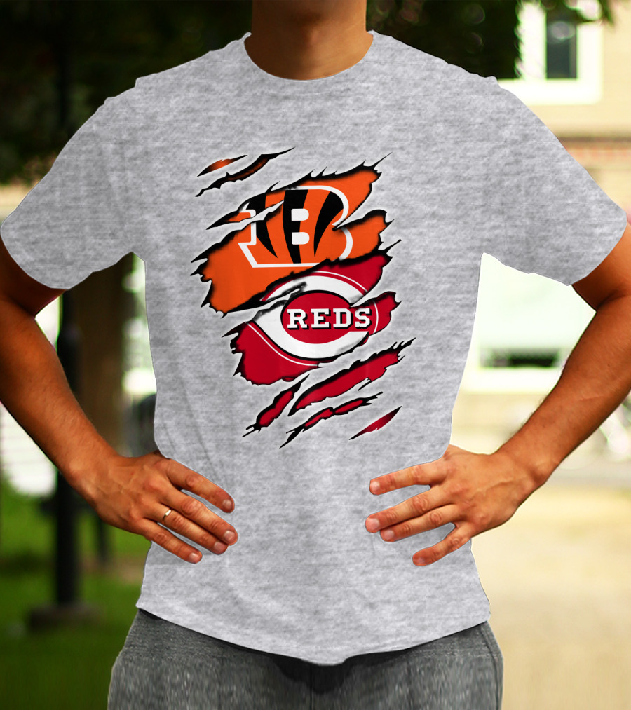 Bengals Reds NFL MLB Cincinnati Fan Ripped T-Shirt
