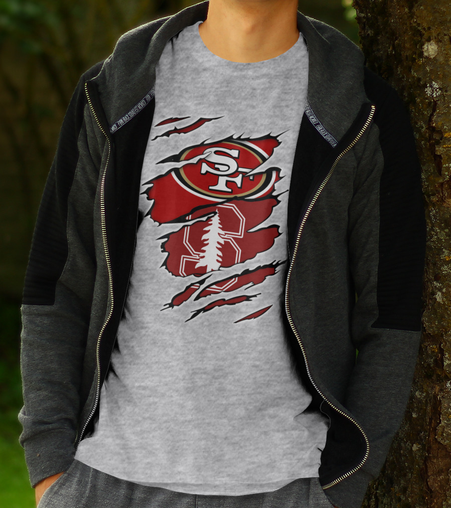SF 49ers Stanford Cardinal Tree Logo Football T-Shirt