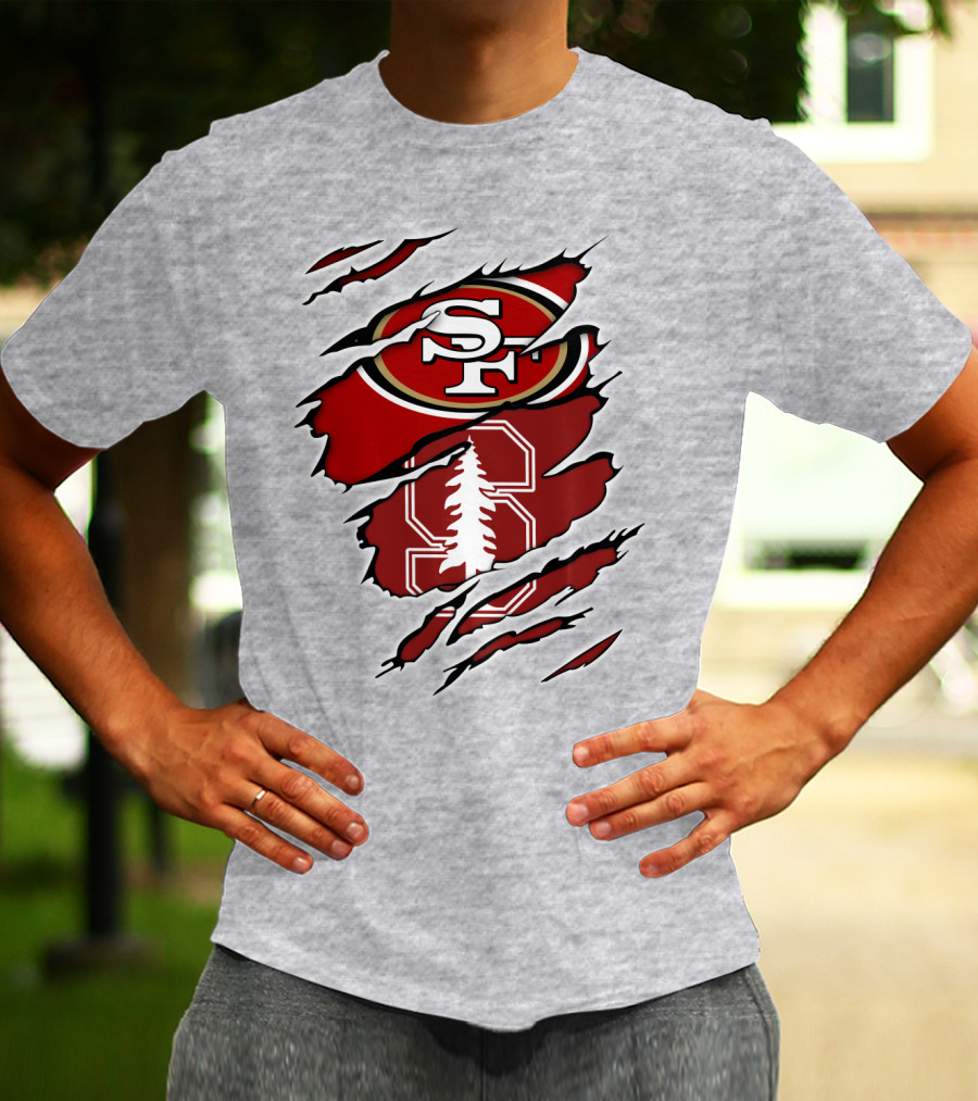 SF 49ers Stanford Cardinal Tree Logo Football T-Shirt