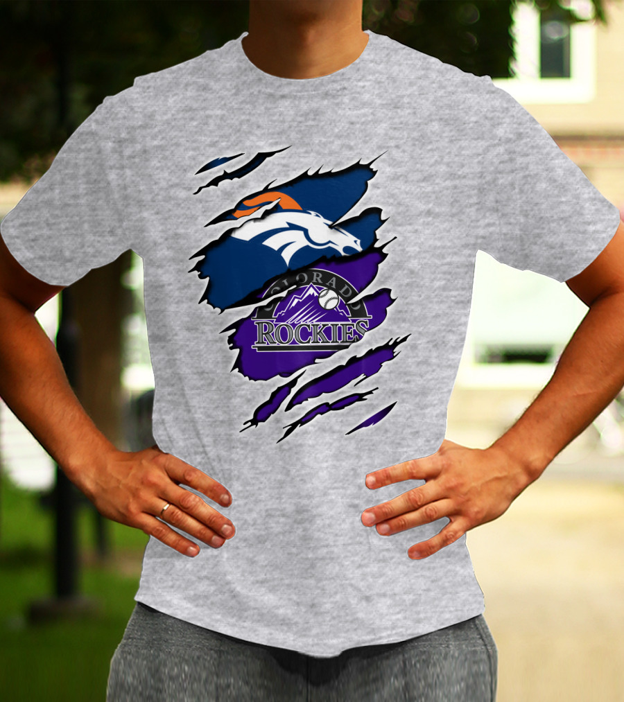 Broncos Rockies Colorado Sports Fan Ripped T-Shirt