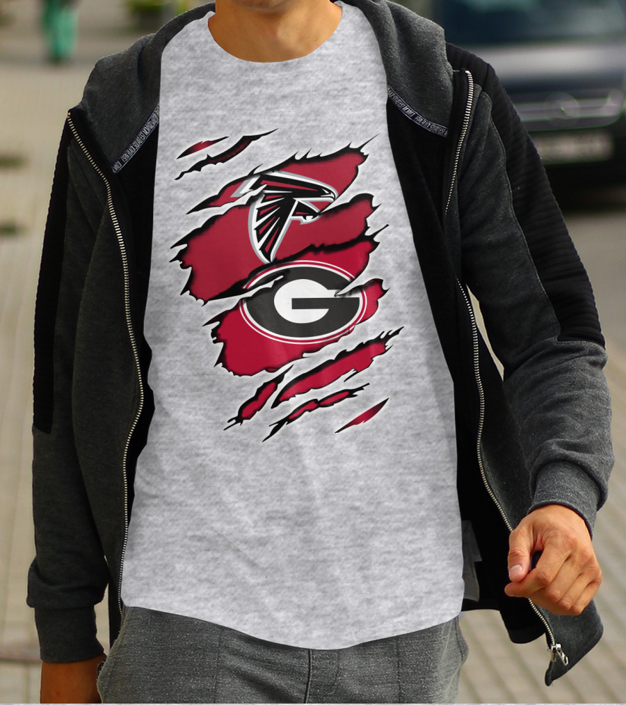 Atlanta Falcons Georgia Bulldogs Logos Ripped T-Shirt