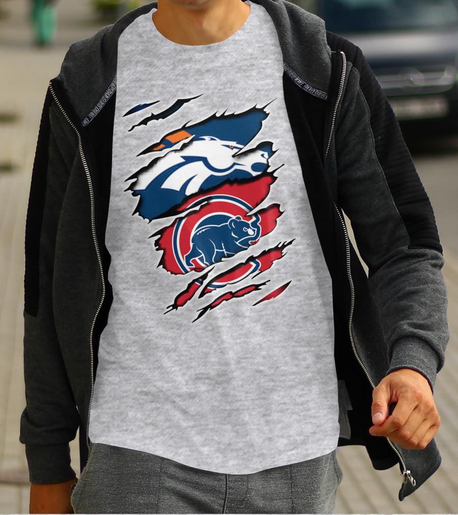 Broncos Cubs Scratching Logos Fusion T-Shirt