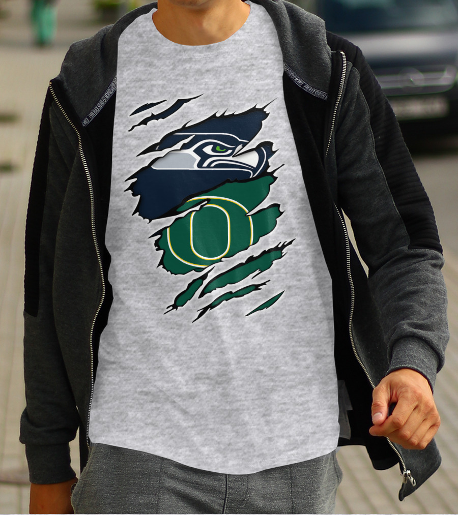 Seahawks Ducks Logo Fusion Featuring Claw Marks T-Shirt