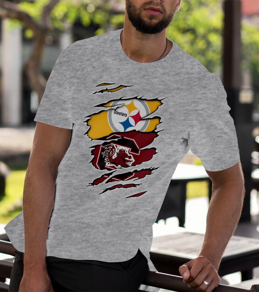 Steelers Gamecocks Logo Mashup With Scratch Marks T-Shirt