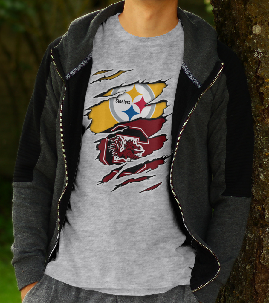 Steelers Gamecocks Logo Mashup With Scratch Marks T-Shirt