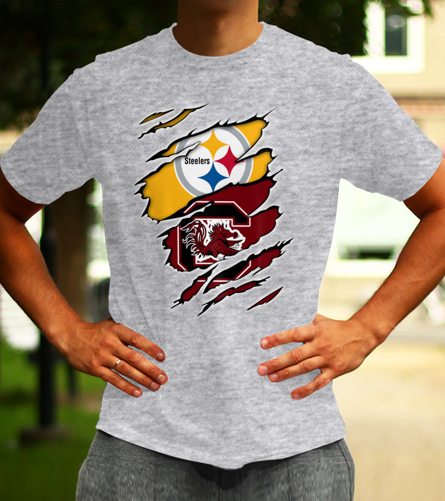Steelers Gamecocks Logo Mashup With Scratch Marks T-Shirt