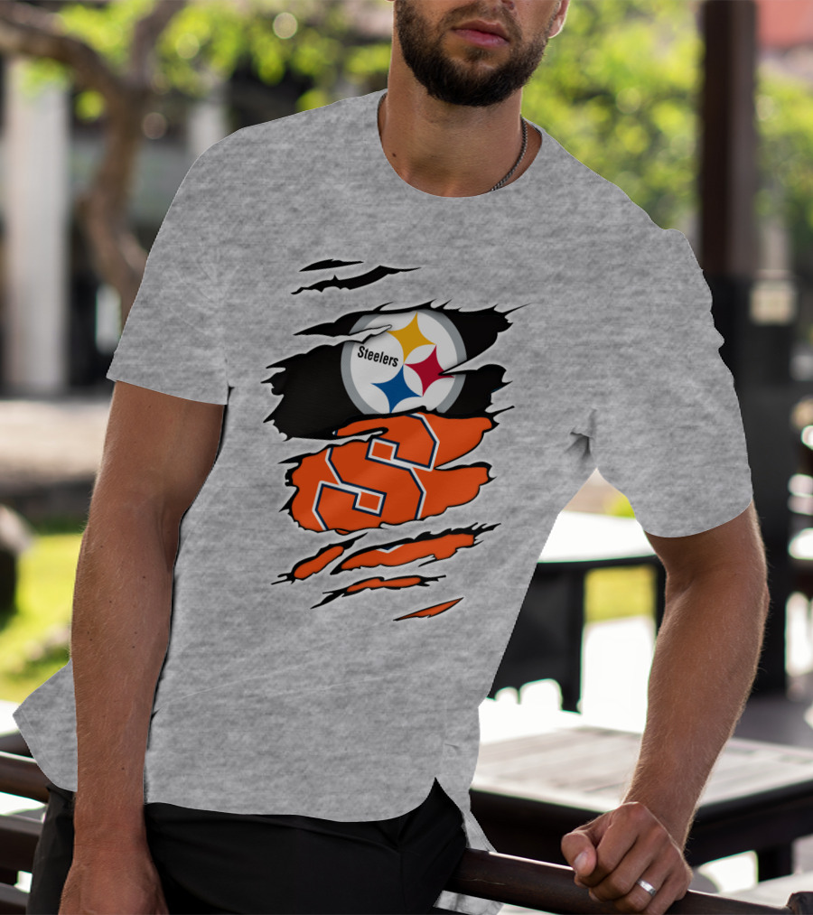 Steelers Syracuse Dual Logo Torn Effect T-Shirt