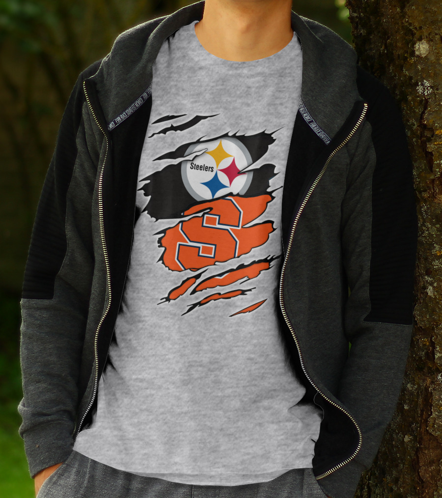 Steelers Syracuse Dual Logo Torn Effect T-Shirt