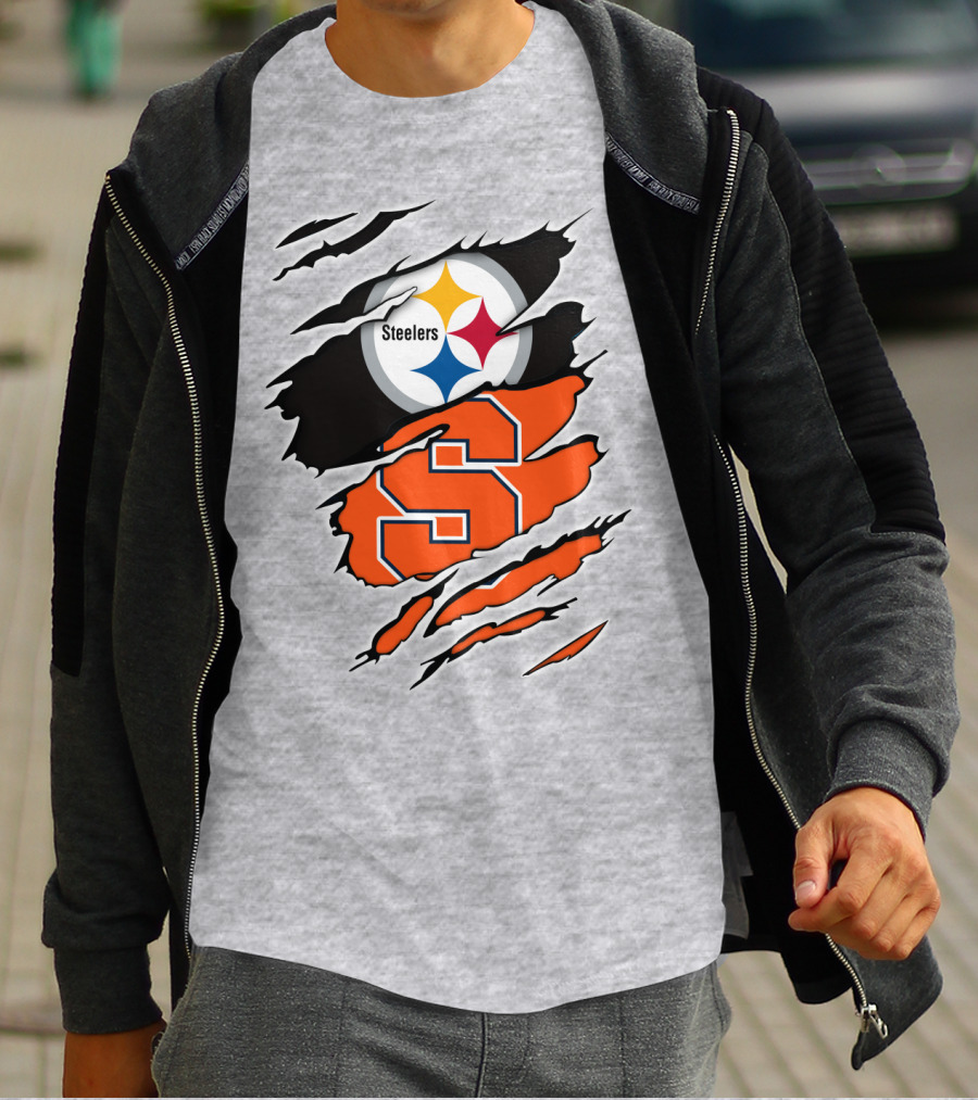 Steelers Syracuse Dual Logo Torn Effect T-Shirt