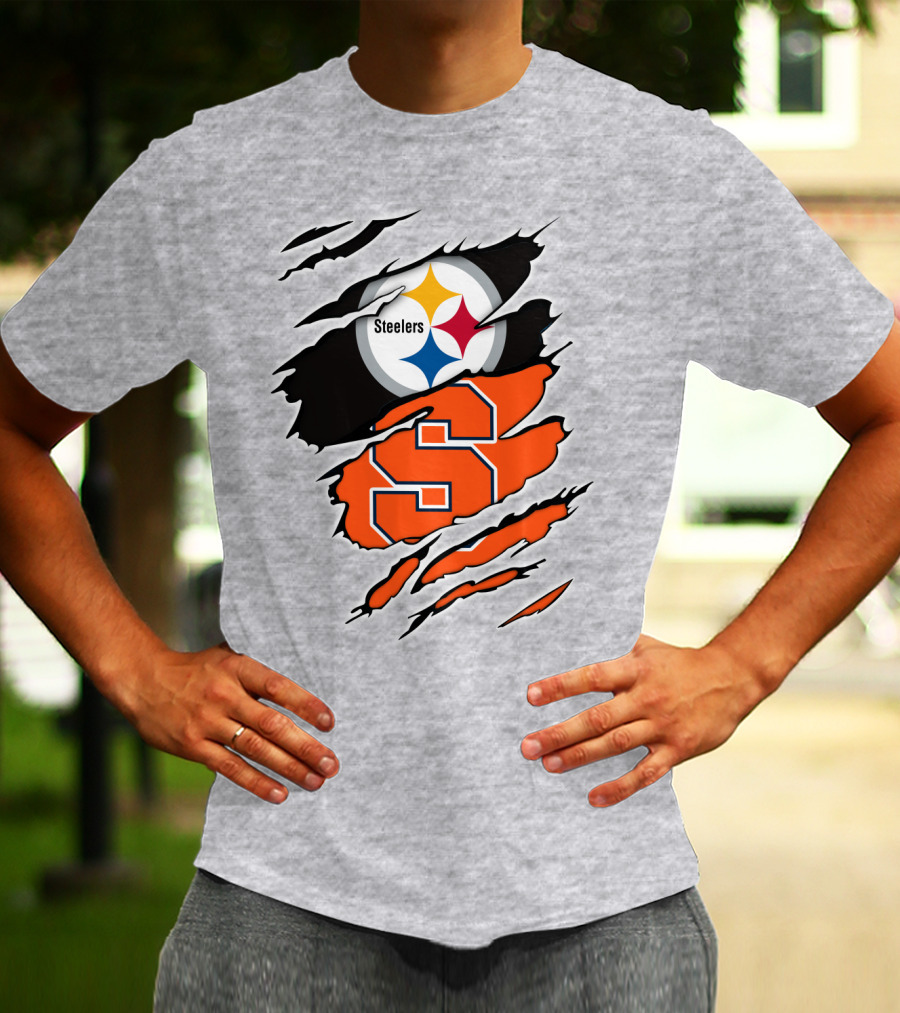 Steelers Syracuse Dual Logo Torn Effect T-Shirt