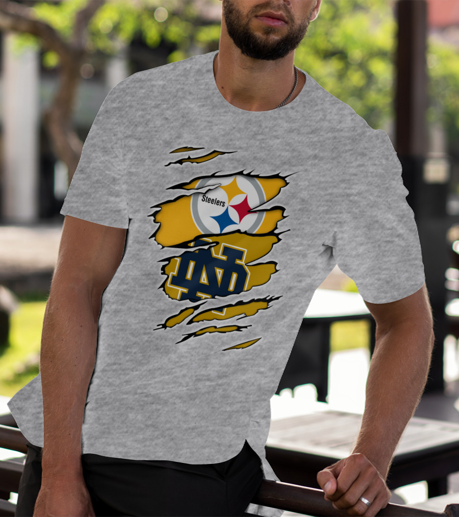 Steelers Notre Dame Logo Ripped T-Shirt