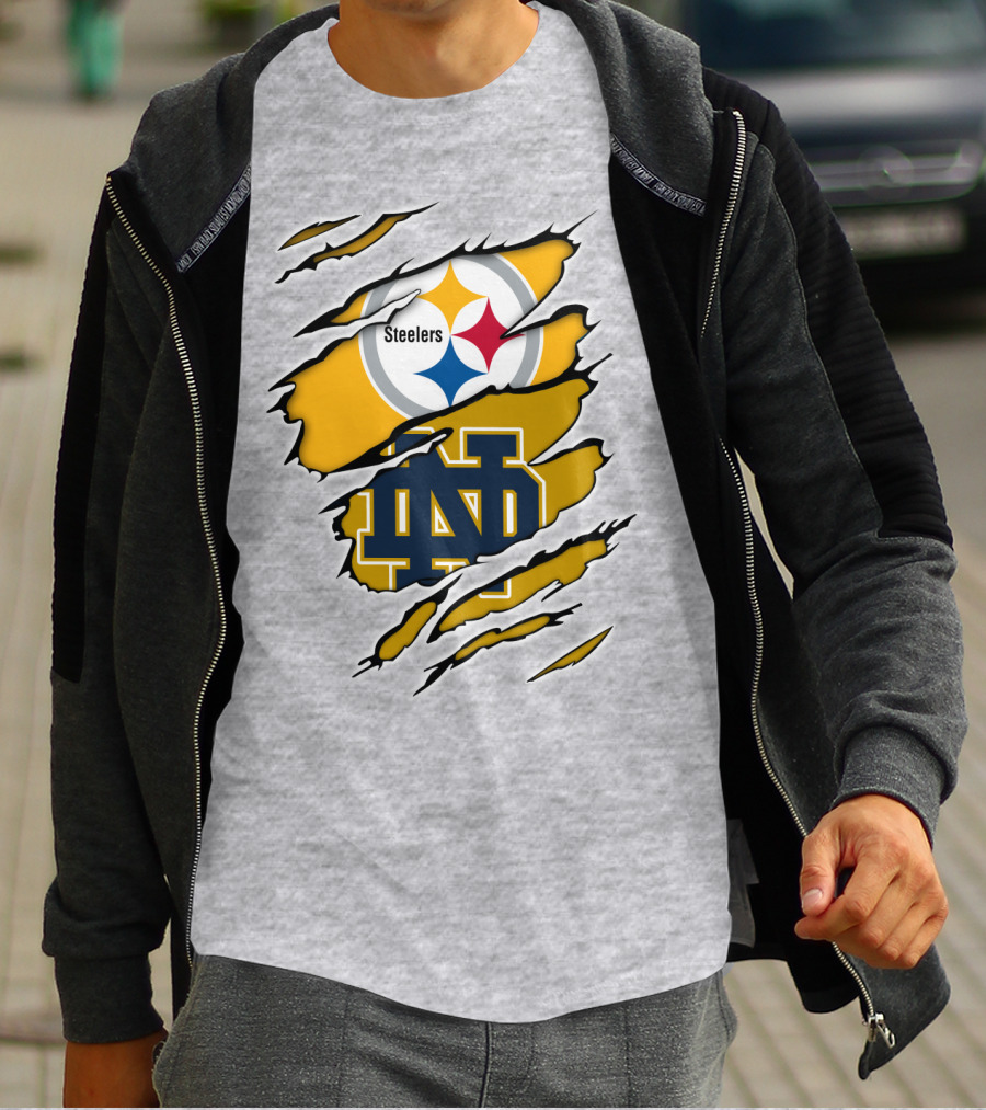 Steelers Notre Dame Logo Ripped T-Shirt