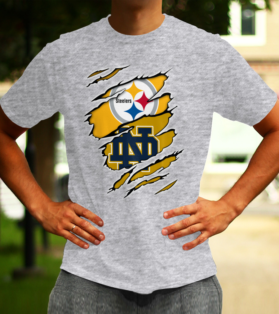 Steelers Notre Dame Logo Ripped T-Shirt