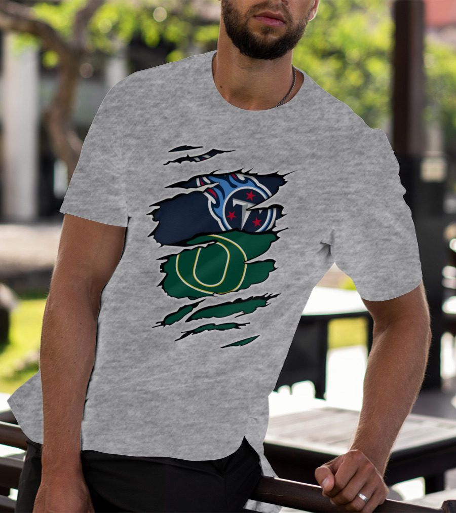 Tennessee Titans And Oregon Ducks Ripped Logo Claw Marks T-Shirt