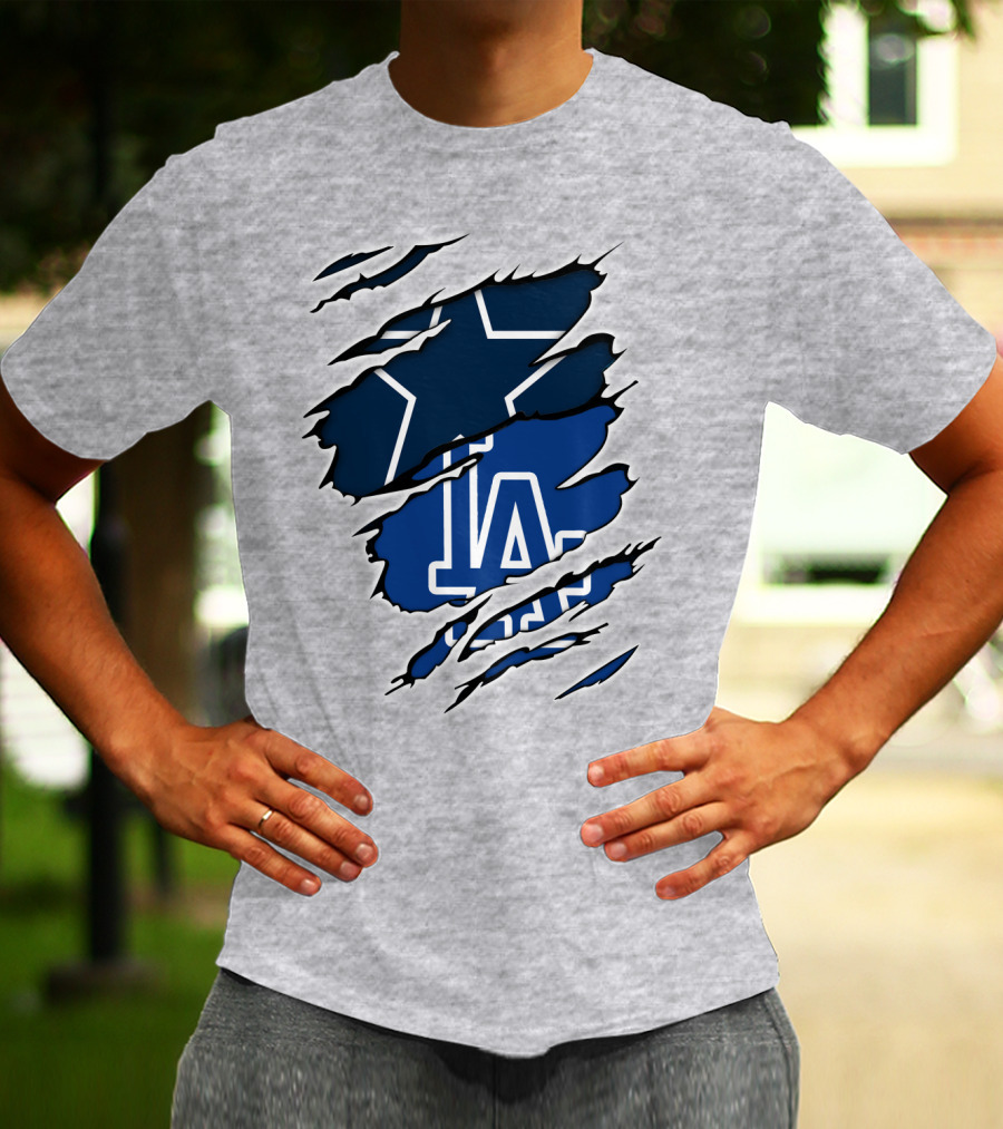 Cowboys Dodgers Cowboys LA Iconic Star And Letters T-Shirt