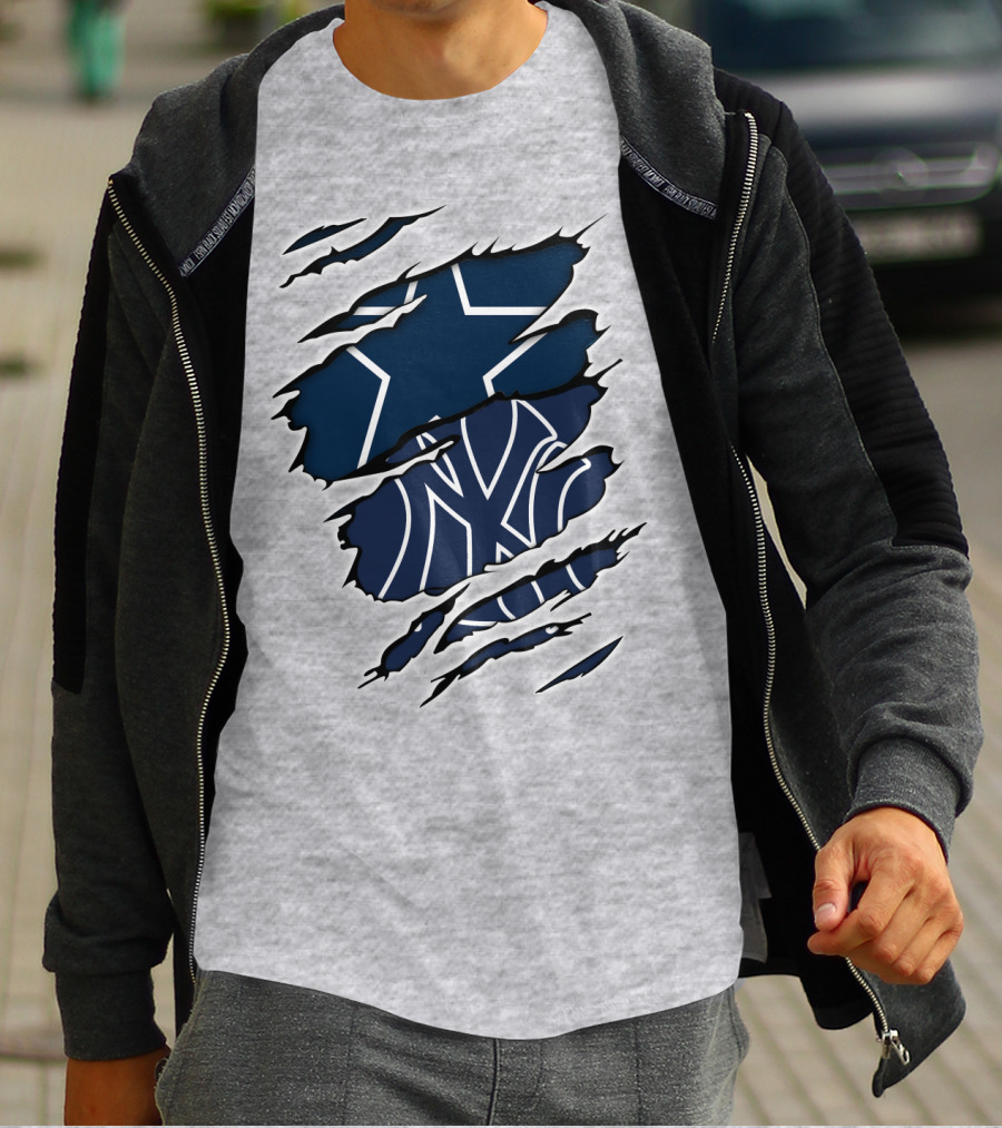 Cowboys Yankees Logos Torn T-Shirt
