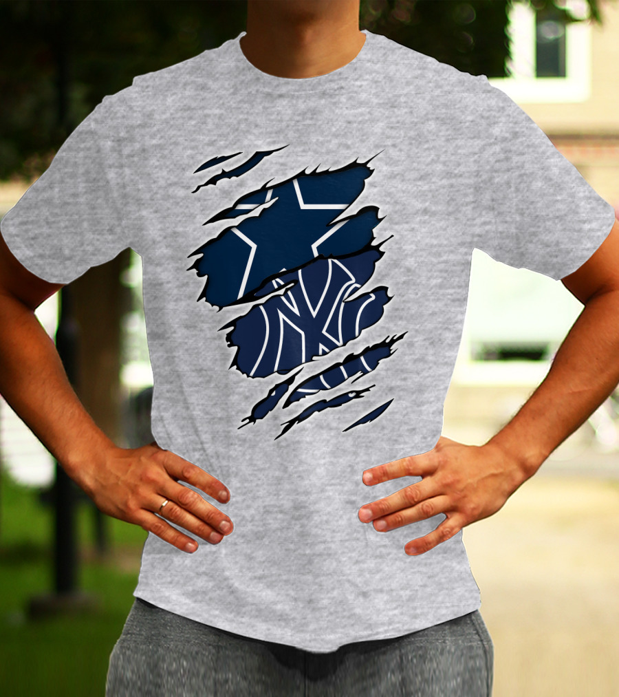 Cowboys Yankees Logos Torn T-Shirt