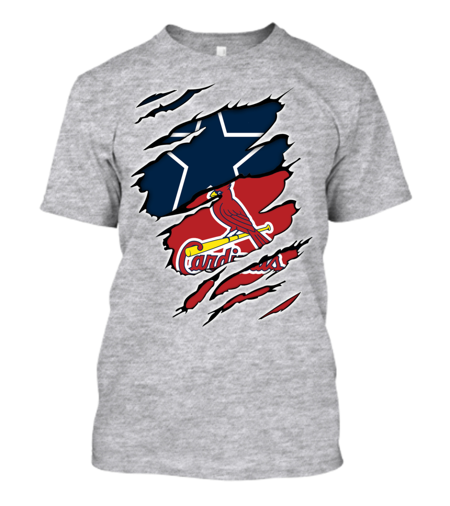 Cowboys Cardinals Star And Bird Logos On Torn Background T-Shirt