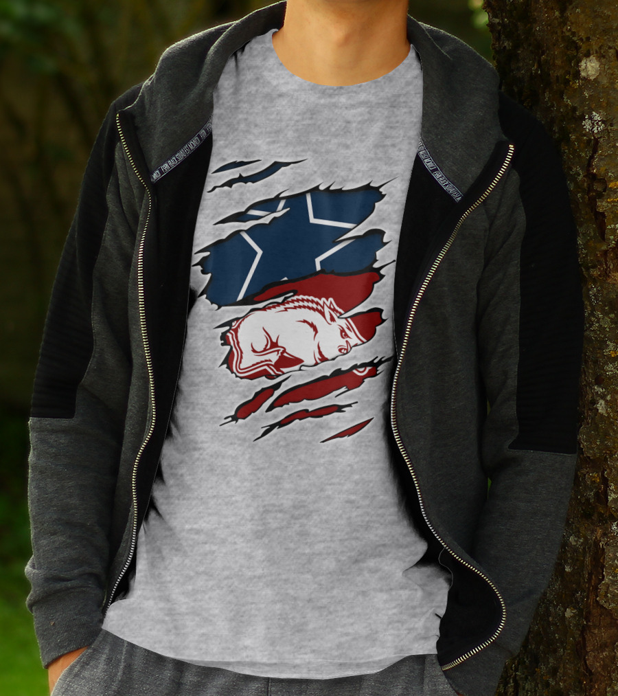 Cowboys Razorbacks Logo Fusion With Star And Hog T-Shirt