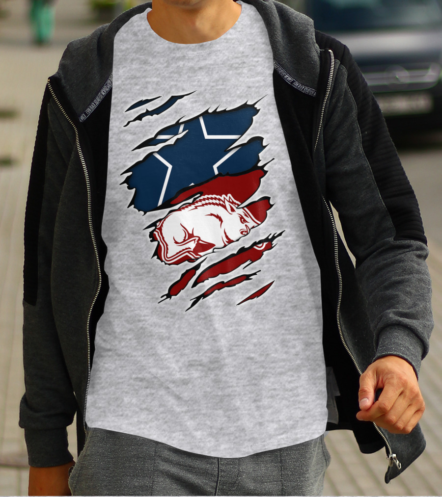 Cowboys Razorbacks Logo Fusion With Star And Hog T-Shirt