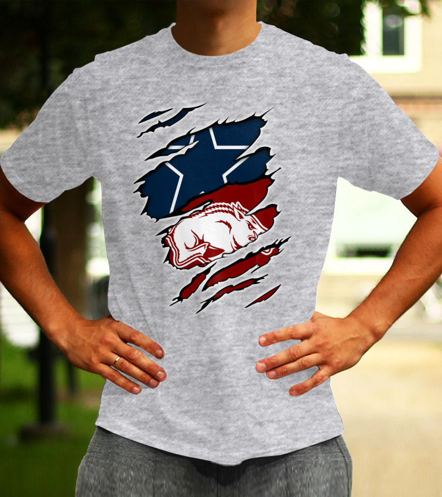 Cowboys Razorbacks Logo Fusion With Star And Hog T-Shirt
