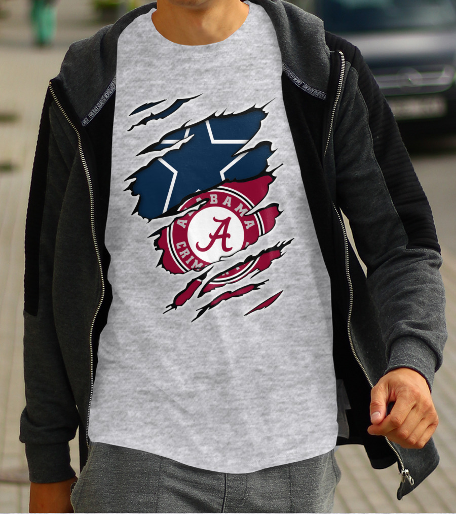 Alabama Crimson Tide Meets Dallas Cowboys Ripped T-Shirt