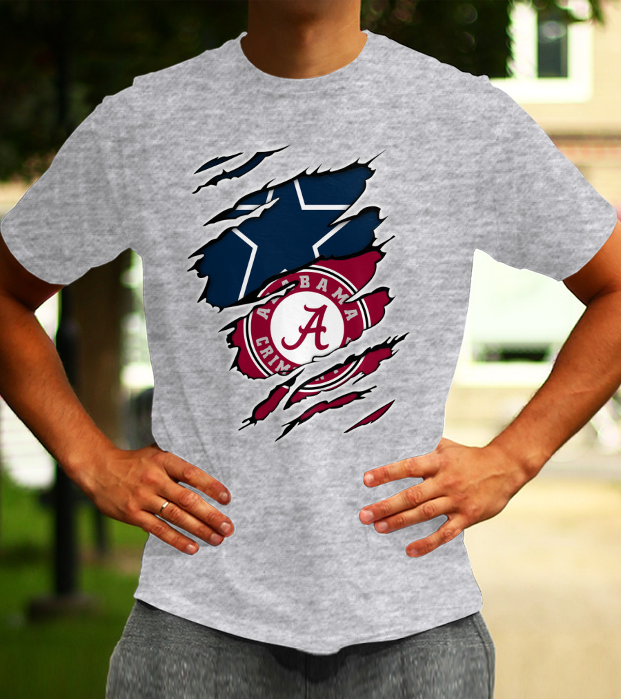 Alabama Crimson Tide Meets Dallas Cowboys Ripped T-Shirt